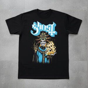 Ghost Band Papa Emeritus Burning Book Graphic Tee | Rock Metal Fan Shirt